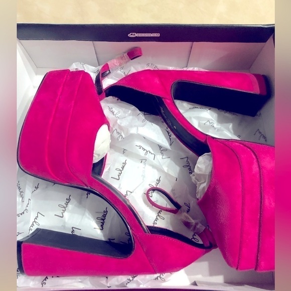 Sandals platform ,junky block suede synthetic heels fusion - Picture 3 of 8